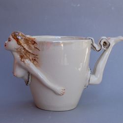 Unusual handmade mug .Lady Mug, Nude Woman Figurine, White Porcelain art mug, Cup figurine, Surprise mug ,Surrealism Sexy lady, Mug figure ,Handmade Ceramic ,Coffee Mug