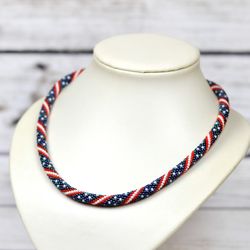 Patriotic beaded necklace handmade, USA flag unisex necklace