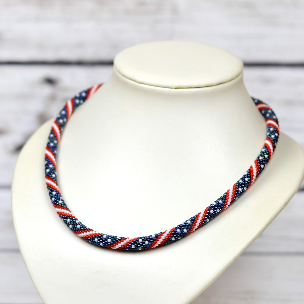 bead crochet USA flag necklace