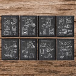truck patent print set of 8, semi truck, garage decor, truck posters, trucker gift, truck art, mechanic gifts, digital download