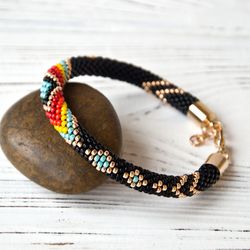 Black beaded bracelet, Native style beadwork