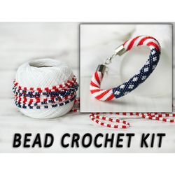 Stars and stripes, Independence day, DIY jewelry kit, 4 of july, Bead crochet bracelet, Needlework kit, Seed bead bracelet, USA flag, Bracelet diy