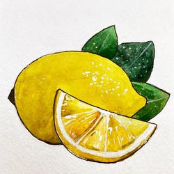 Lemon Original Painting, Fruit Wall Art, Small Artwork