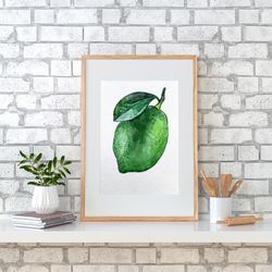 lime original painting fruit art watercolor painting kitchen small still life