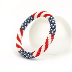 Unisex beaded bracelet, American flag bracelet, Patriotic jewelry
