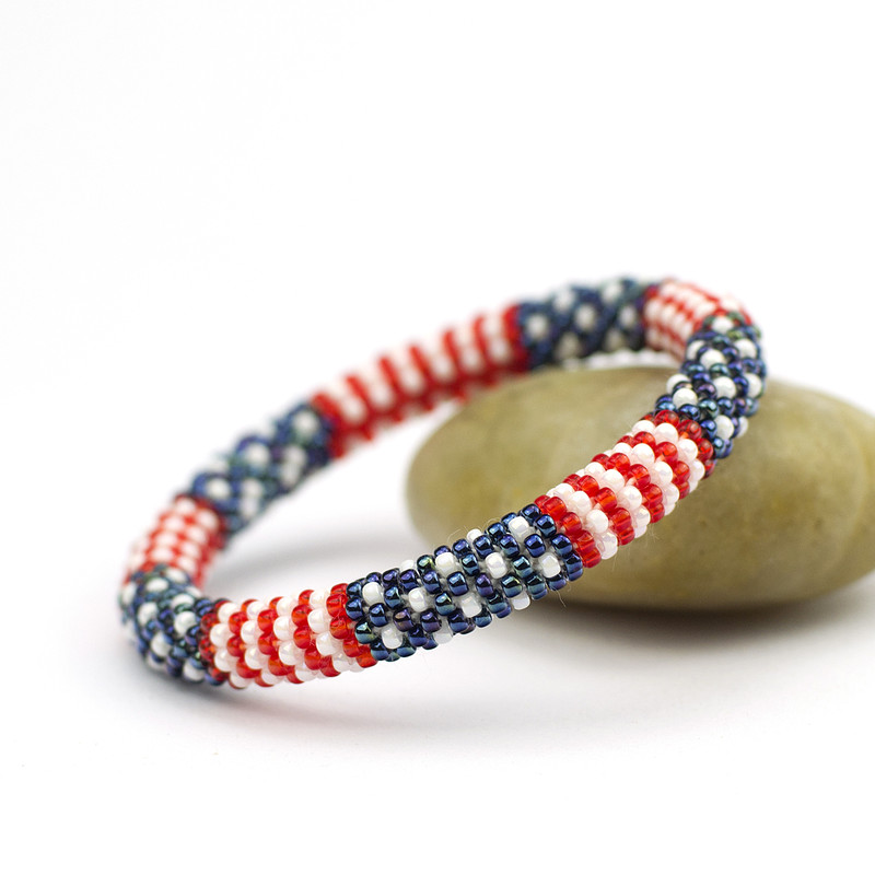 Red White Blue Beaded Bracelet Handmade