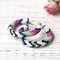 White and Purple Hoop Earrings 1.6"
