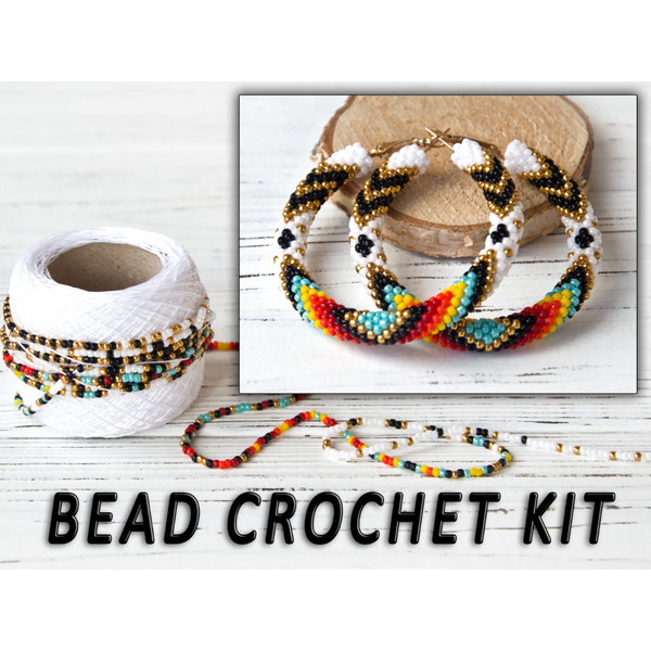 Bead crochet kit earrings, Adult craft kit, Seed bead kit, p
