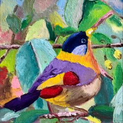 Goldfinch Bird Painting, Original oil painting, Miniature artwork