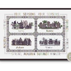Cross Stitch Patchwork Tiles - Seasons Geometric Squares - Ethnic Folk Art design PDF counted chart #111