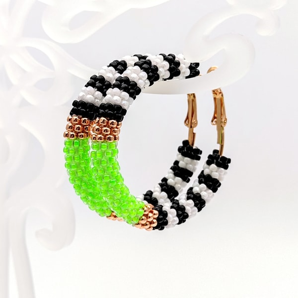 Clip-On Neon Yellow Bamboo Hoop Earrings - Non-Pierced Large 3 Inch Hoops