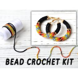 Colorful bead crochet kit hoop earrings, Diy kits for adults, Jewelry making kit, Craft party kits