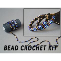 Beaded crochet kit hoop earrings, Seed bead kit earrings hoops, Diy jewelry kit, Craft kit, Bead crochet pattern