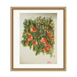 Botanical painting with red apples- unique nature painting design - gift for Mom