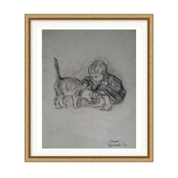 Portrait painting with pet- unique illustration painting - gift for Parent child