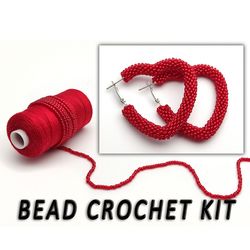 Beaded red heart earrings diy kit, Diy jewelry kits, Earrings making kit, Craft kit for adults