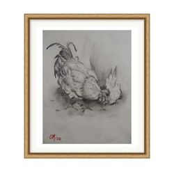 Handmade bird paintings for classical home decor - unique rooster painting