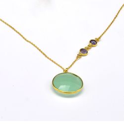 Chalcedony  925 Sterling Silver 18K Gold Plated Boho Necklace
