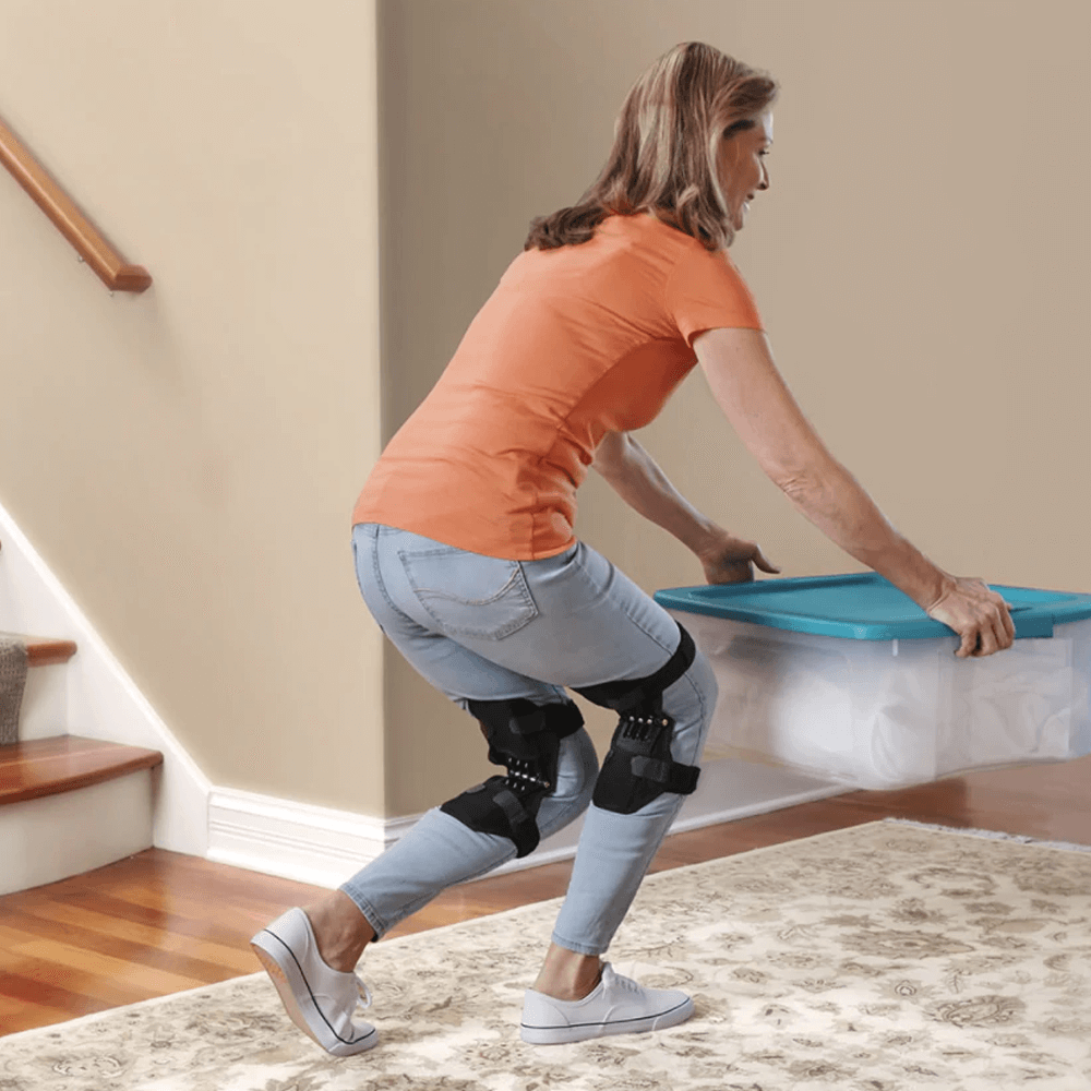 Senior gardening with knee support pads