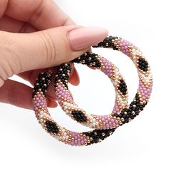 Pink beaded earrings, Handmade hoop earrings, Native american style