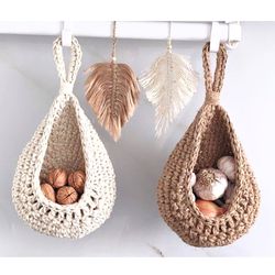Wall hanging storage baskets Wall kitchen decor New home gift Cottagecore decor ideas Garlic keeper Succulent planters