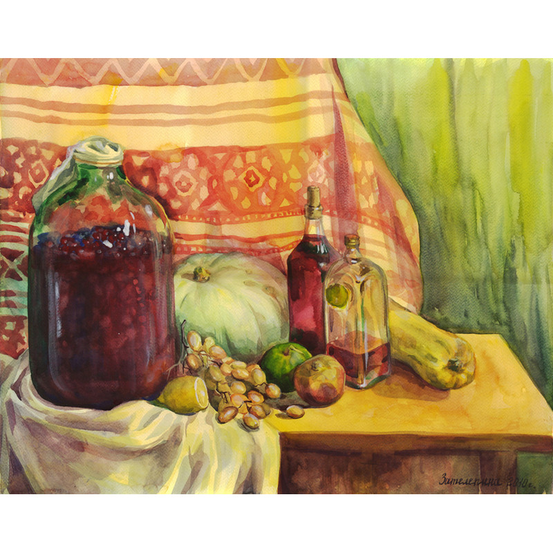 Домашнее вино Зателепина Александра,бумага, акварель,43×53 см, 2010г (без паспарту) 5000 рублей.jpg