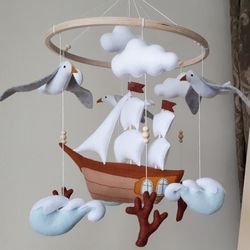 Ship baby mobile nursery, sea crib mobile, ocean mobile baby boy, baby shower gift, expecting mom gift, ocean nursery decor