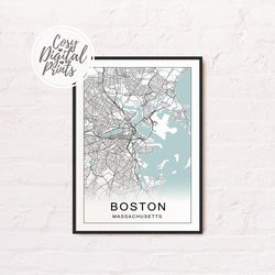 Boston DIGITAL Map Print | Boston DIGITAL DOWNLOAD Map | Boston Printable Map |  Boston Wall Art Map