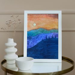 the softness of the mountain watercolor painting wall art landscape painting