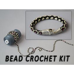 Bead crochet kit, adult craft kit, seed bead kit bracelet, pdf pattern bracelet, bijoux crochet, bead crochet rope pattern, diy kit bracelet