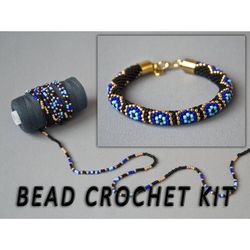 Bead crochet kit bracelet, DIY kit evil eye bracelet, Turkish eye diy, Good luck amulet diy, Jewelry making kit
