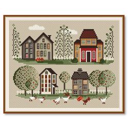Cross Stitch Pattern Sampler Summer Village Embroidery Digital PDF File Instant Download 173
