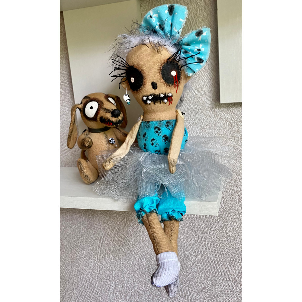 Halloween doll in blue dress in blue dress