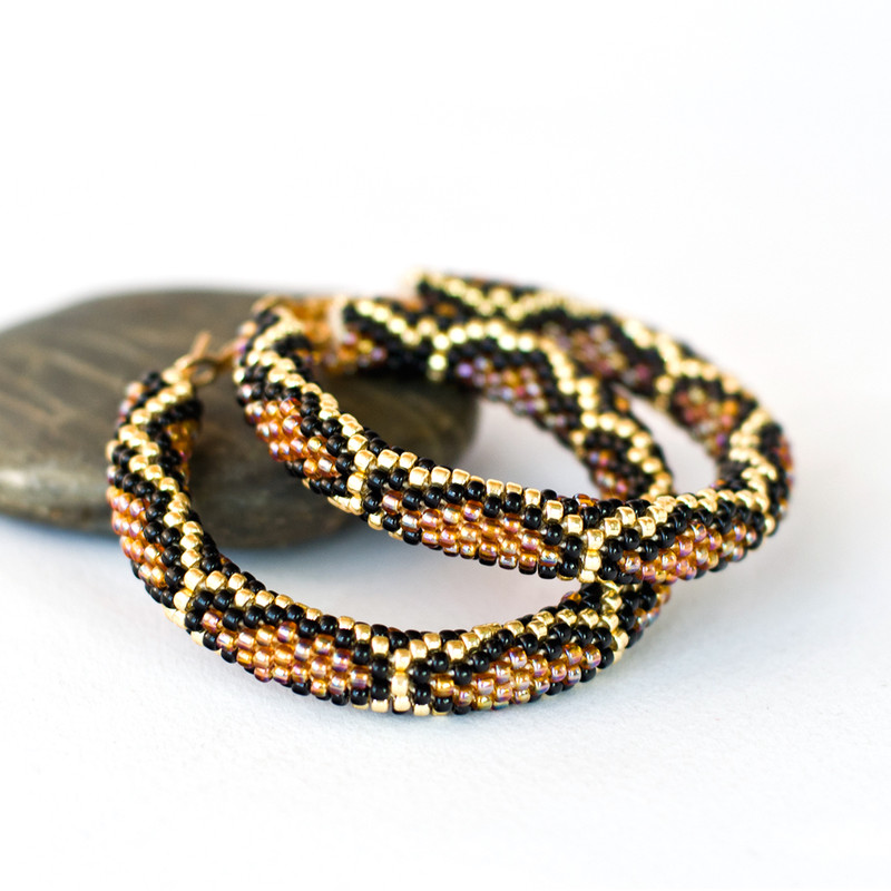 Brown beaded hoop earrings