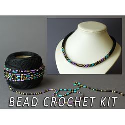DIY Kit for adults Bead Crochet Kit Necklace Adult Crafts, DIY Gift, Kit Necklace, Making Kit, Mardi Gras Necklace, Green Purple Necklace for Mom