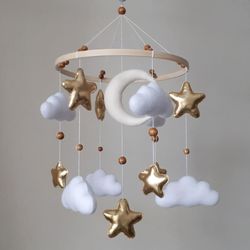 Cloud & stars baby mobile gender neutral, crib mobile nursery decor, baby shower gift, pregnancy gift, new baby gift