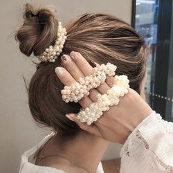 Pearl pony tail holder. Handmade pearl scrunchie - 4 pack