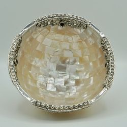 Round Bowl White Shell With Sterling Silver And Garnet Stones