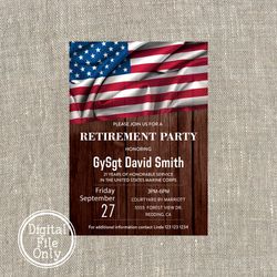 Military Retirement Party Invitation, Patriotic Invitation, Printable digital card 5x7