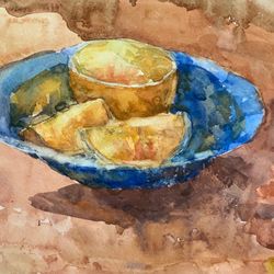 oranges original painting watercolor still life art fruit artwork wall art