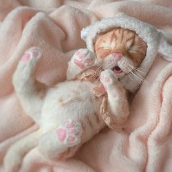 Newborn Kitten. Handmade collectible realistic cat toy from photo