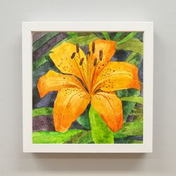 Orange lily original painting watercolor art Wall art home decor Japanese lily