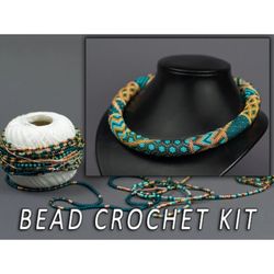 DIY necklace patchwork kit, Bead crochet kit, Jewelry making kit, Make your own kit, Emerald green necklace kit