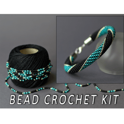 Bead crochet DIY kit turquoise bracelet, seed bead bracelet kit, diy jewelry beading kit