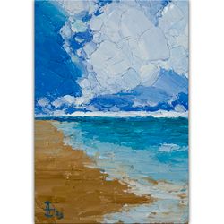 Seascape Painting California Beach Original Art Malibu Beach Artwork Small Oil Painting 6 by 4 inches by Nadya Ya