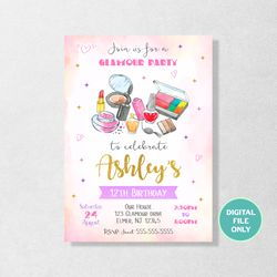 Make up Party Invitation, Glamour Birthday Invitation, Glamour Invitation, Glamour Party, Glamour , Make up Party Invite, Girl Party, Spa Invitation, Digital, Personalized