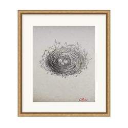 botanical art print wich nest, illustration birds for nursery, digital printable