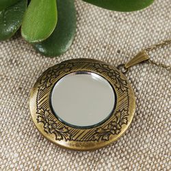 Glass Mirror Necklace Mirror Charm Round Brass Locket Pendant Necklace Evil Eye Protection Amulet Necklace Jewelry 6734