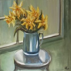 Luxury handmade paintings with golden daffodils for home interior - Anniversary