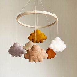 Six clouds baby mobile- neutral nursery decor- gift for newborn